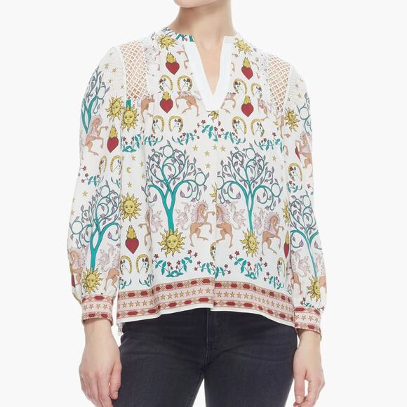 Sandro Tops - Sandro Paris Azucar Chiffon Blouse Tarot Print Lace Ivory Sz 1 Small Celestial